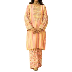 2PC- Embroidered Paper Cotton Shirt With Printed Trouser PS3108