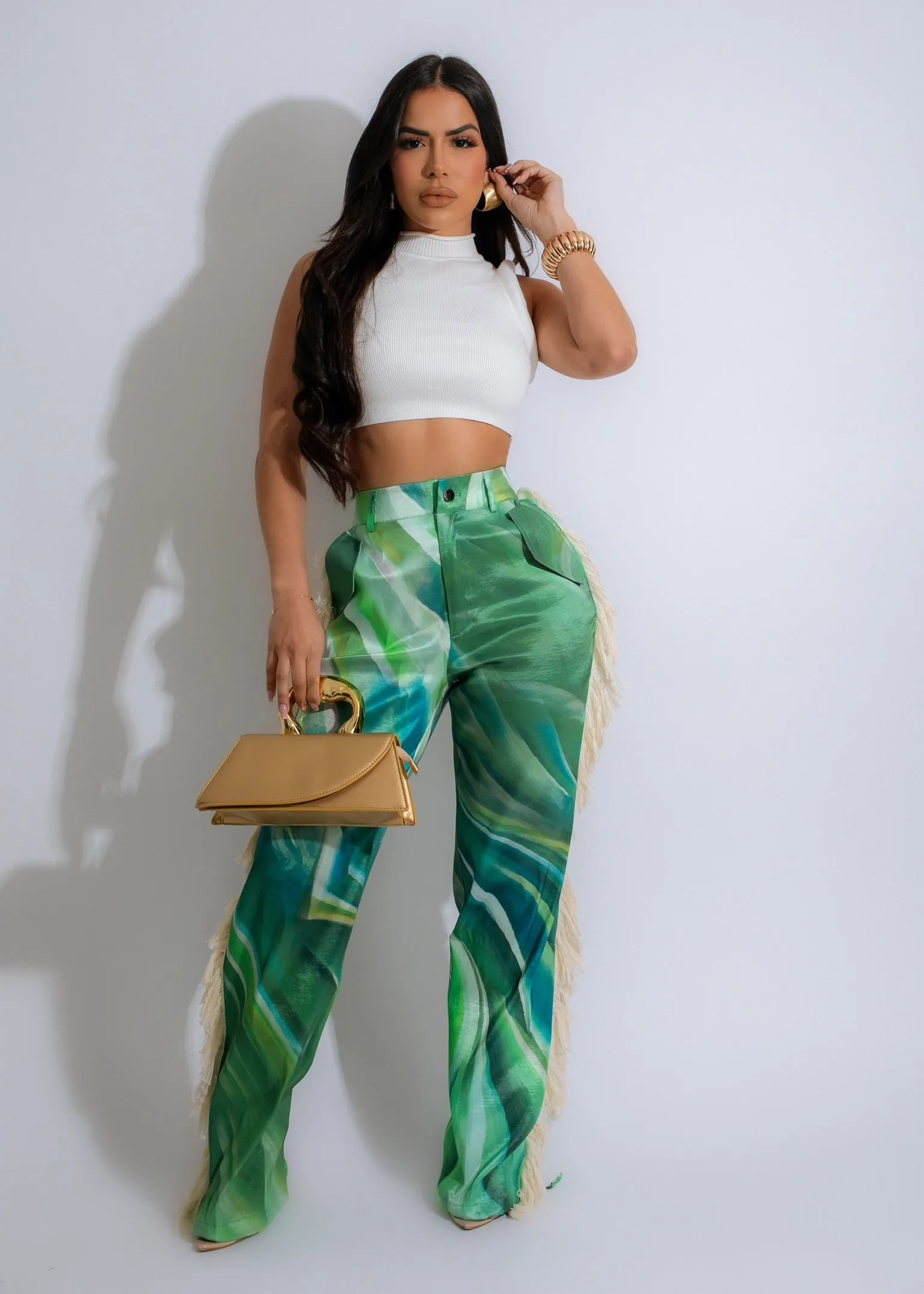 A Reservation Fringe Pants Green