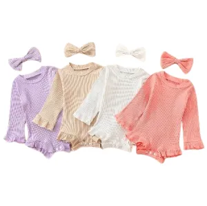 ARIEL Ruffle Long-Sleeve Romper with Headband