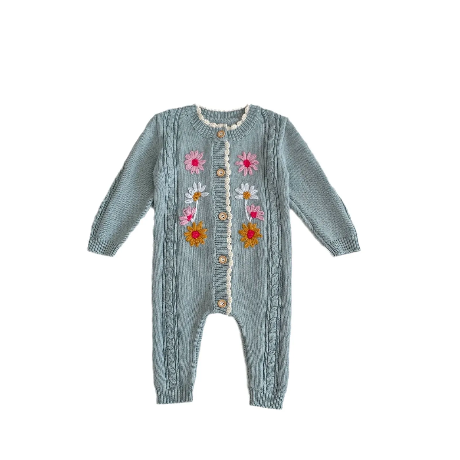 Baby Girls Flower Embroidered Jumpsuits Wholesale 24011176