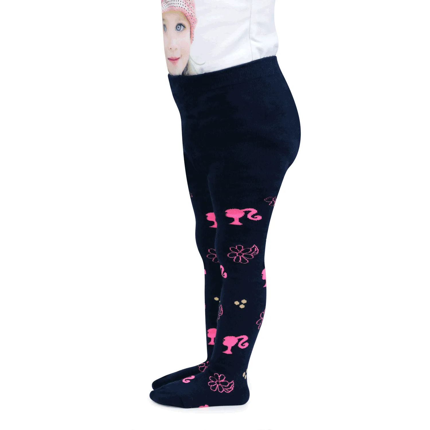 Barbie Cute Prints Knitted Tights For Baby Girls - Navy Pink