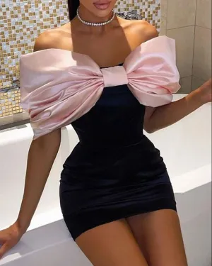 Black and Pink Off Shoulder Sheath Homecoming Dress Birthday Dress, DP2895