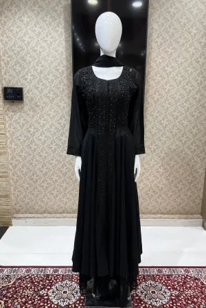 Black Beads, Thread and Stone work Salwar Suit with Palazzo Pants