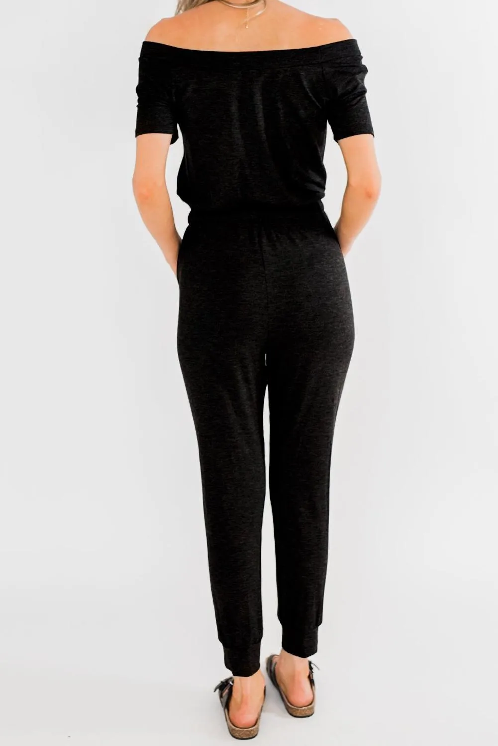 Black Casual Drawstring Jogger Jumpsuit