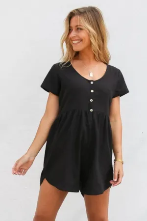 Black Linen Babydoll Romper