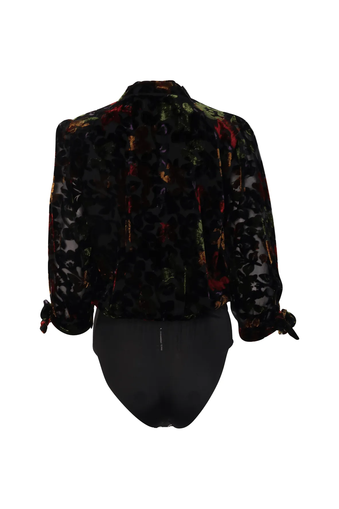 Black Long Sleeve Bodysuit With Multicolour Floral Prints