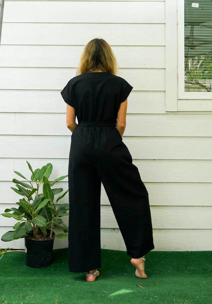 Black Natural Cotton Jumpsuits with Pockets