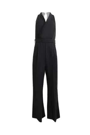 Black Open-Back Jumpsuit With Belt