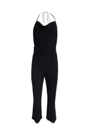 Black Open-Back Jumpsuit With Belt