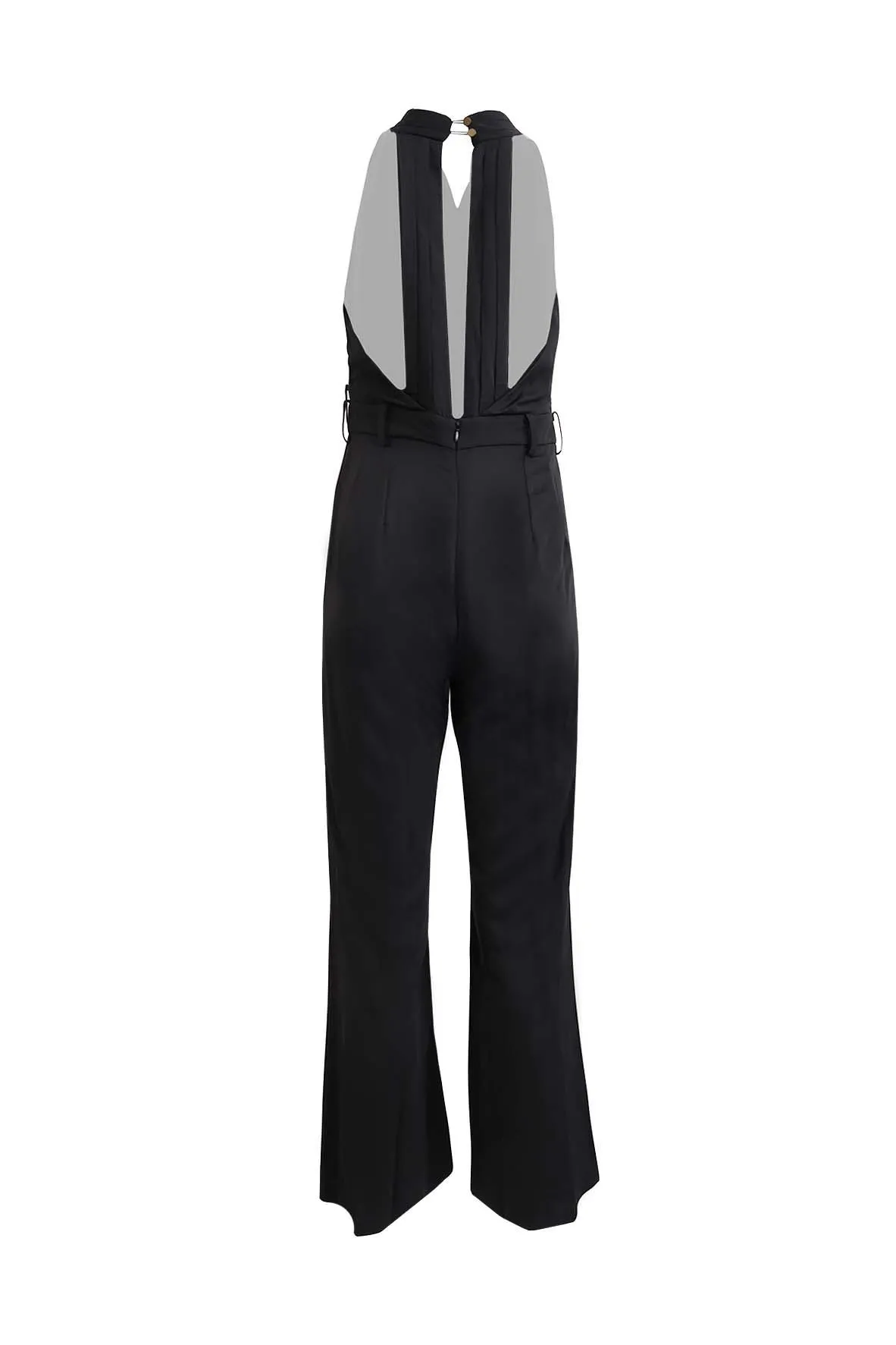 Black Open-Back Jumpsuit With Belt