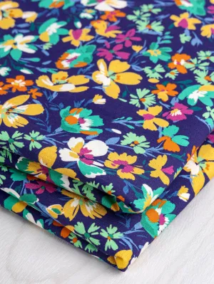 Blooming Floral Print Cotton Poplin - Navy   Magenta   Emerald   Yellow