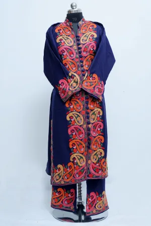 Blue Colour Kashmiri Designer Embroidered Semi-Stitched Palazzo Suit