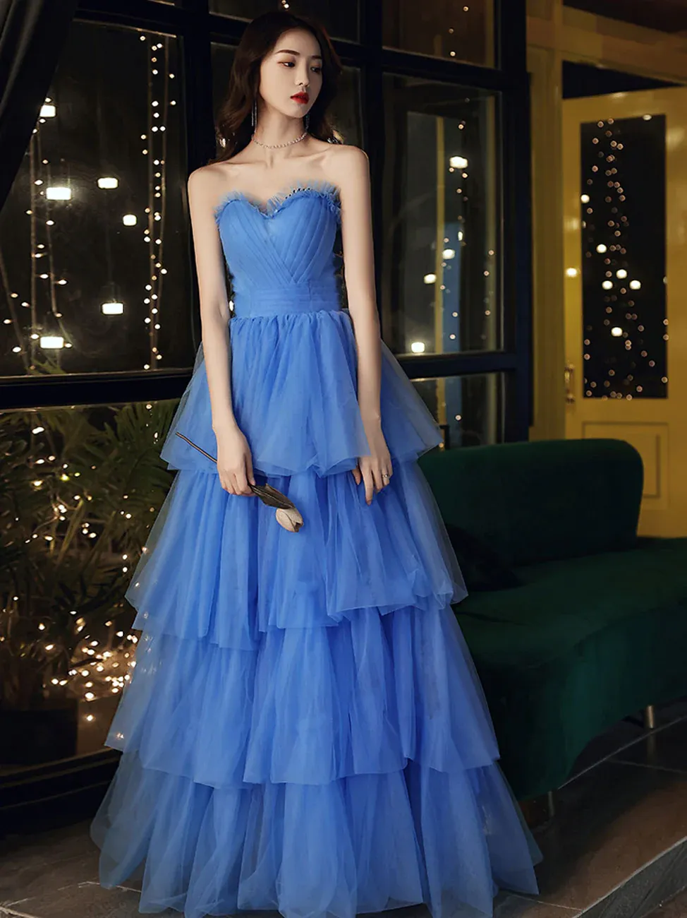 Blue Sweetheart Strapless Formal Graduation Dress Sweet 16 Dress,DP1626