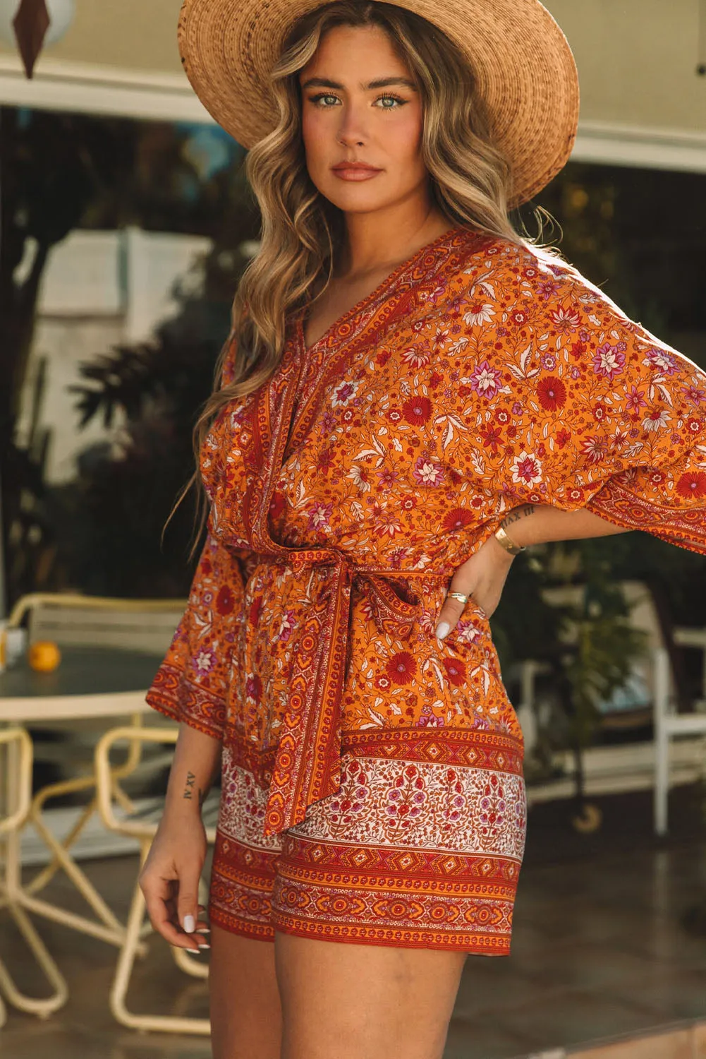 Boho Floral Wrap Tie Waist Romper