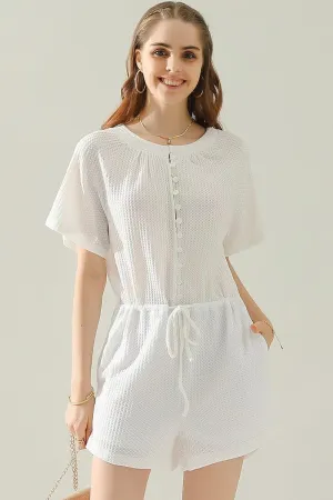 BUTTON UP TIED WAIST ROMPER