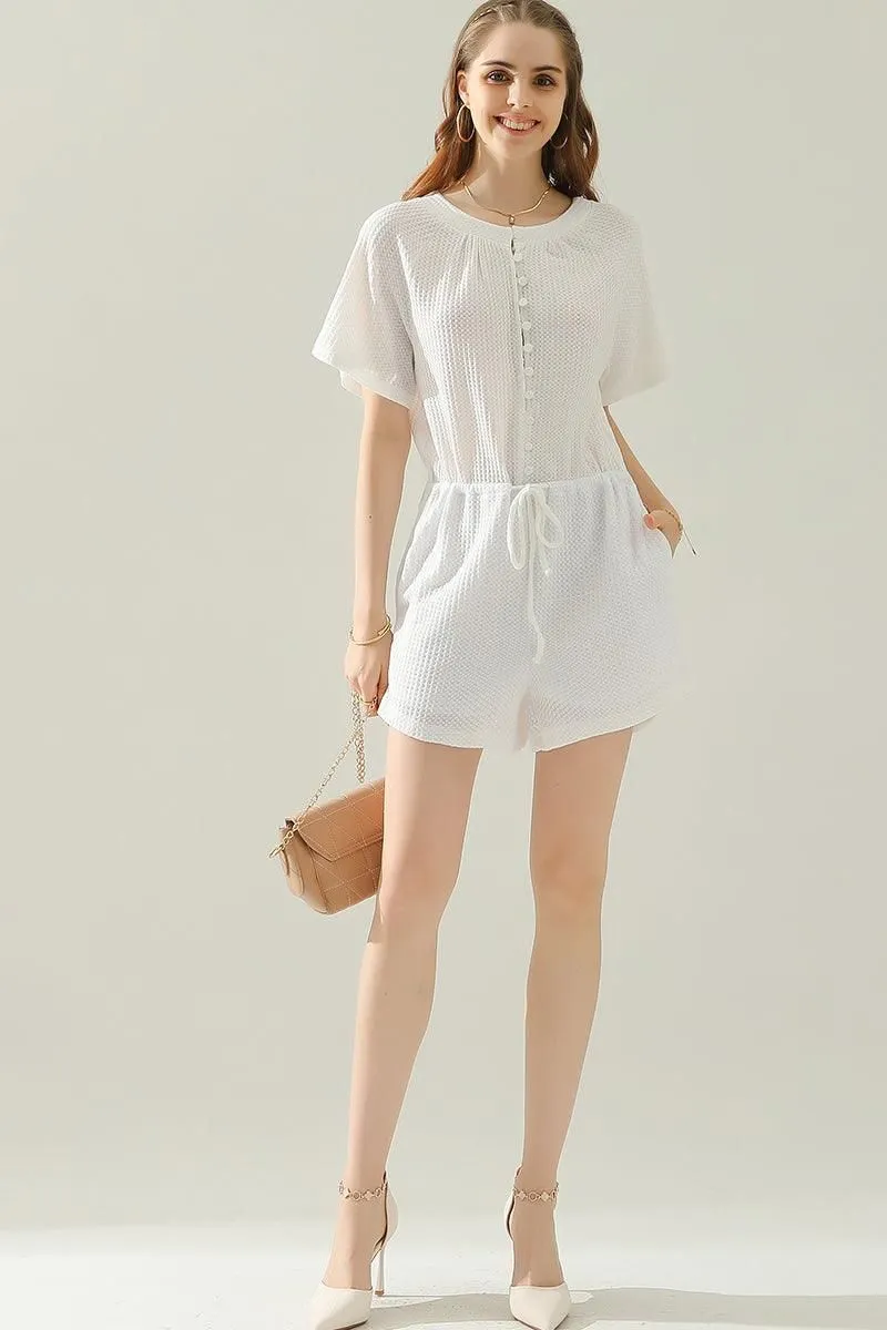 BUTTON UP TIED WAIST ROMPER