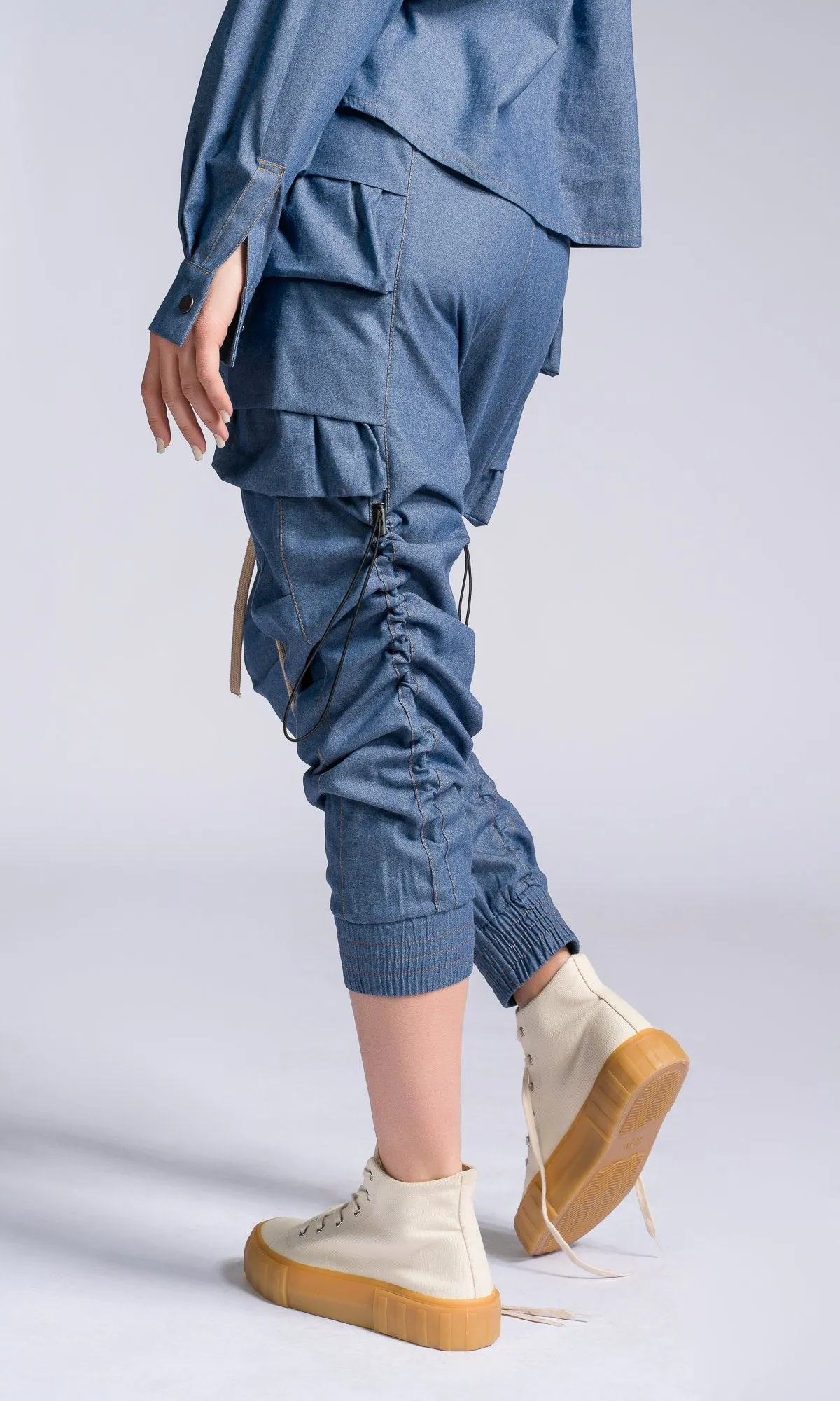 Chambray Pants with Layered Pockets