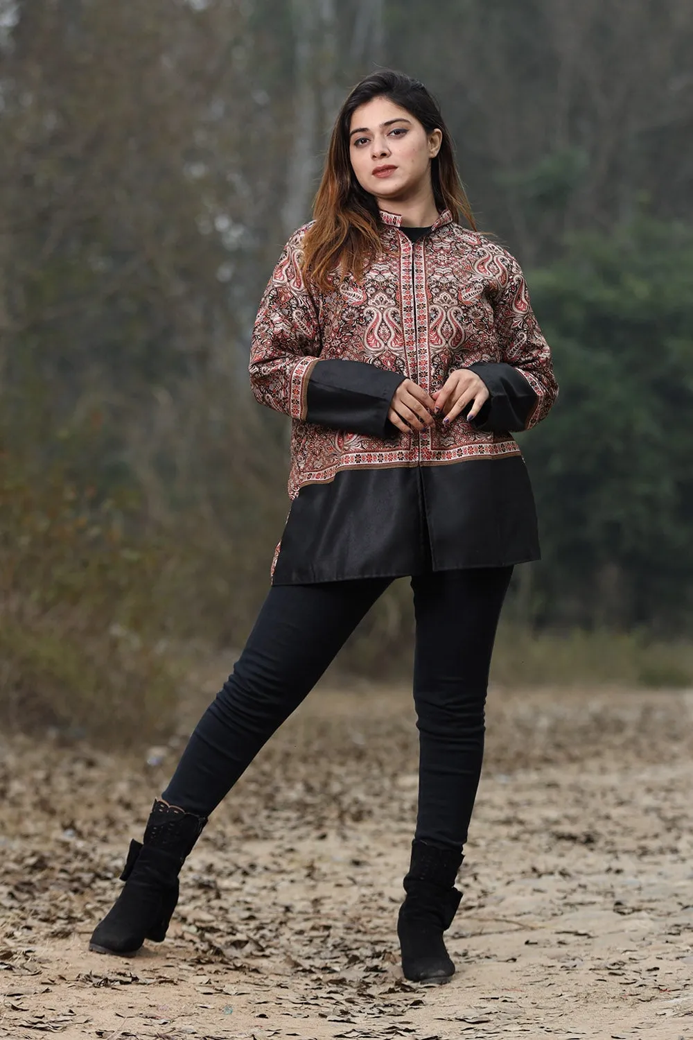 Charcoal Black Colour Jamawar Woven Jacket With Beautiful Designer Pattern Defines Sophistication.