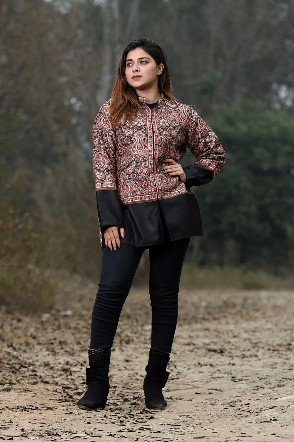 Charcoal Black Colour Jamawar Woven Jacket With Beautiful Designer Pattern Defines Sophistication.