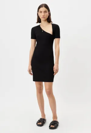 Cotton Rib Asymmetrical Dress / Black