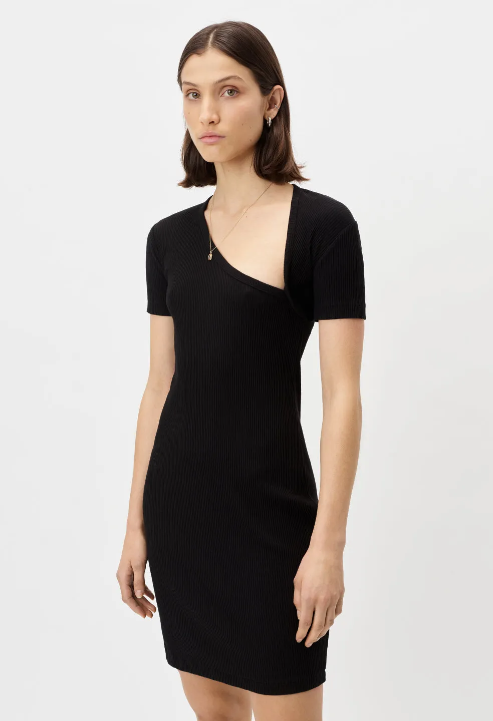 Cotton Rib Asymmetrical Dress / Black