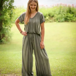 Embroidered Jumpsuit- Grey