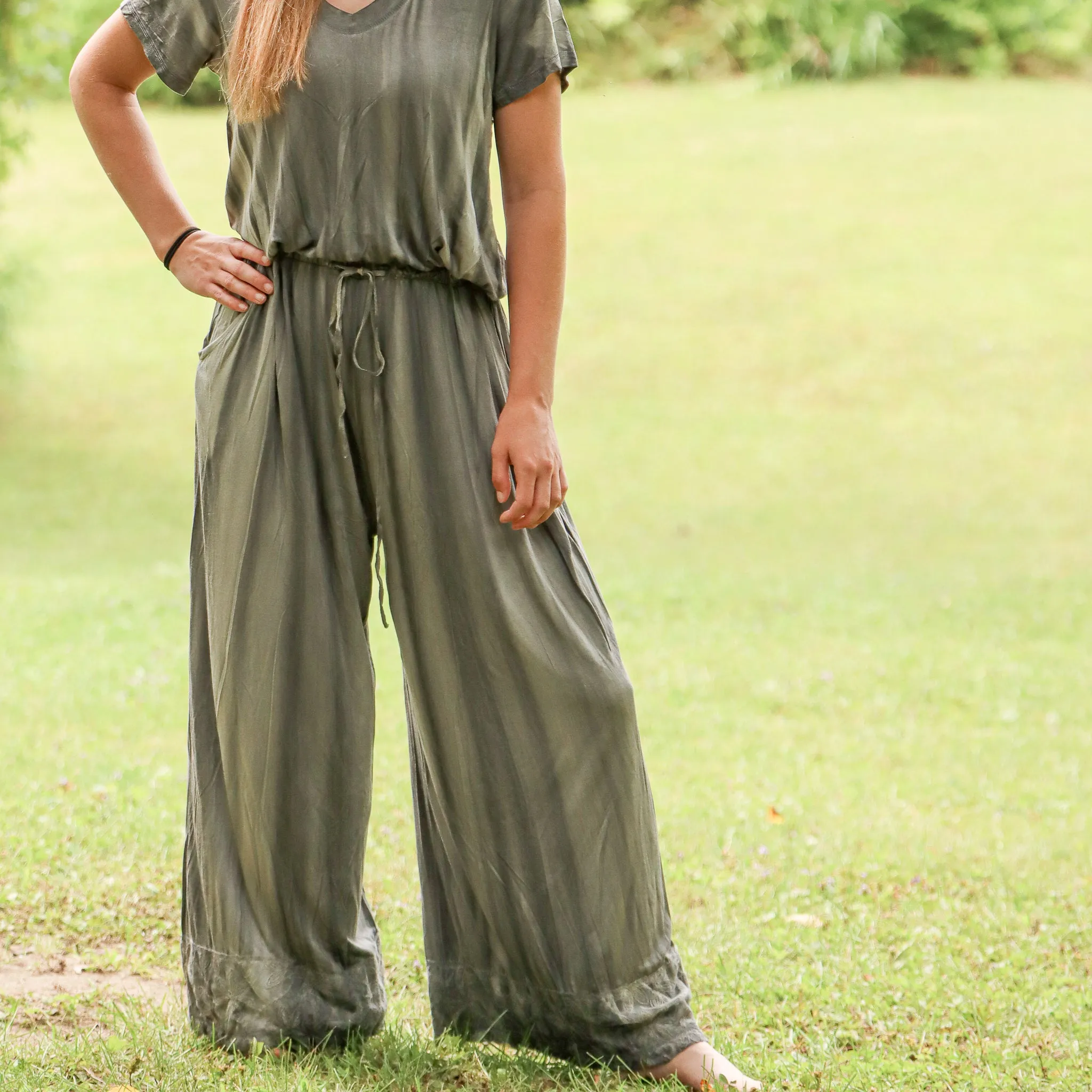 Embroidered Jumpsuit- Grey