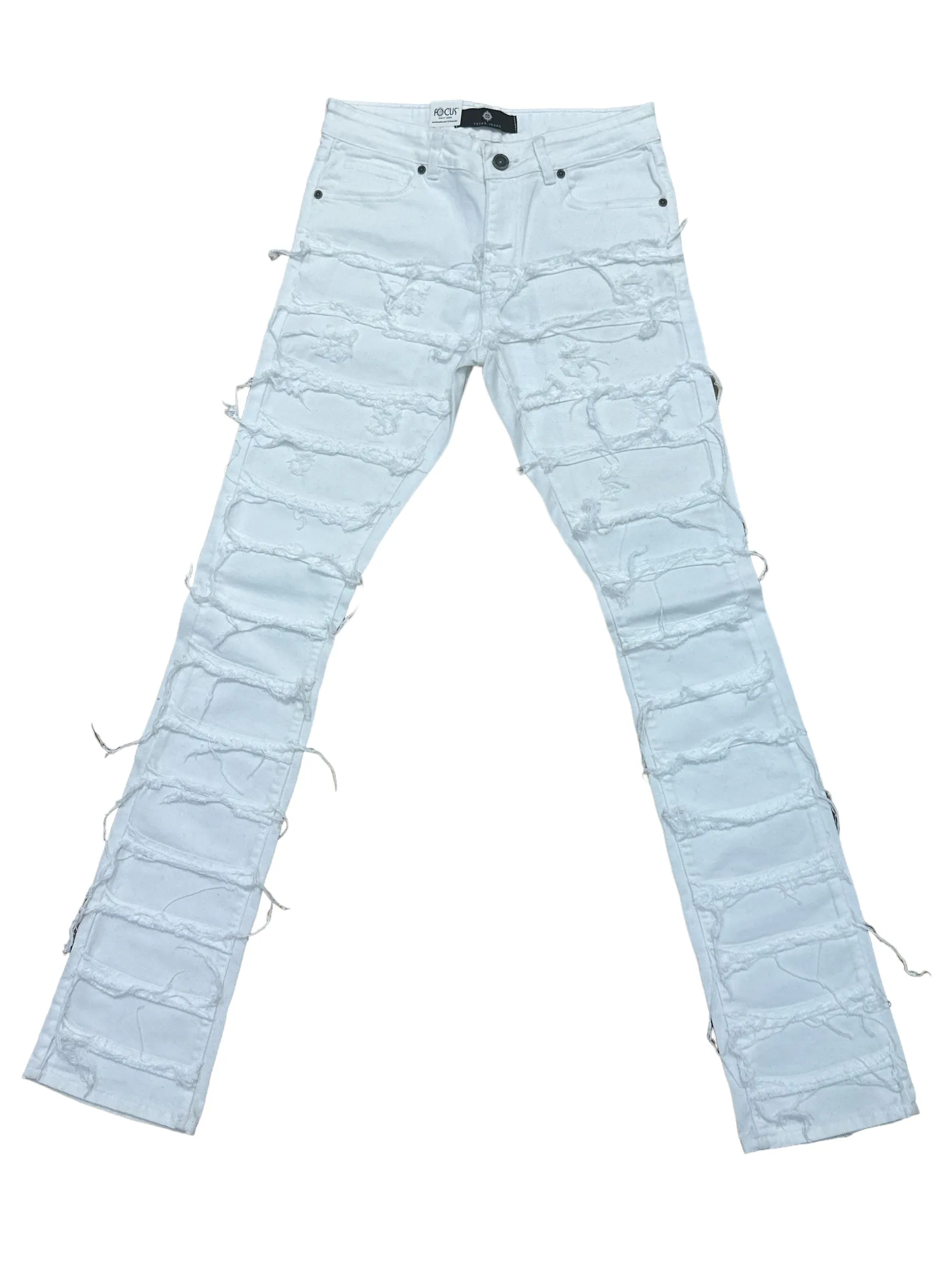 Focus Ripped Stacked Denim (White) 3364C