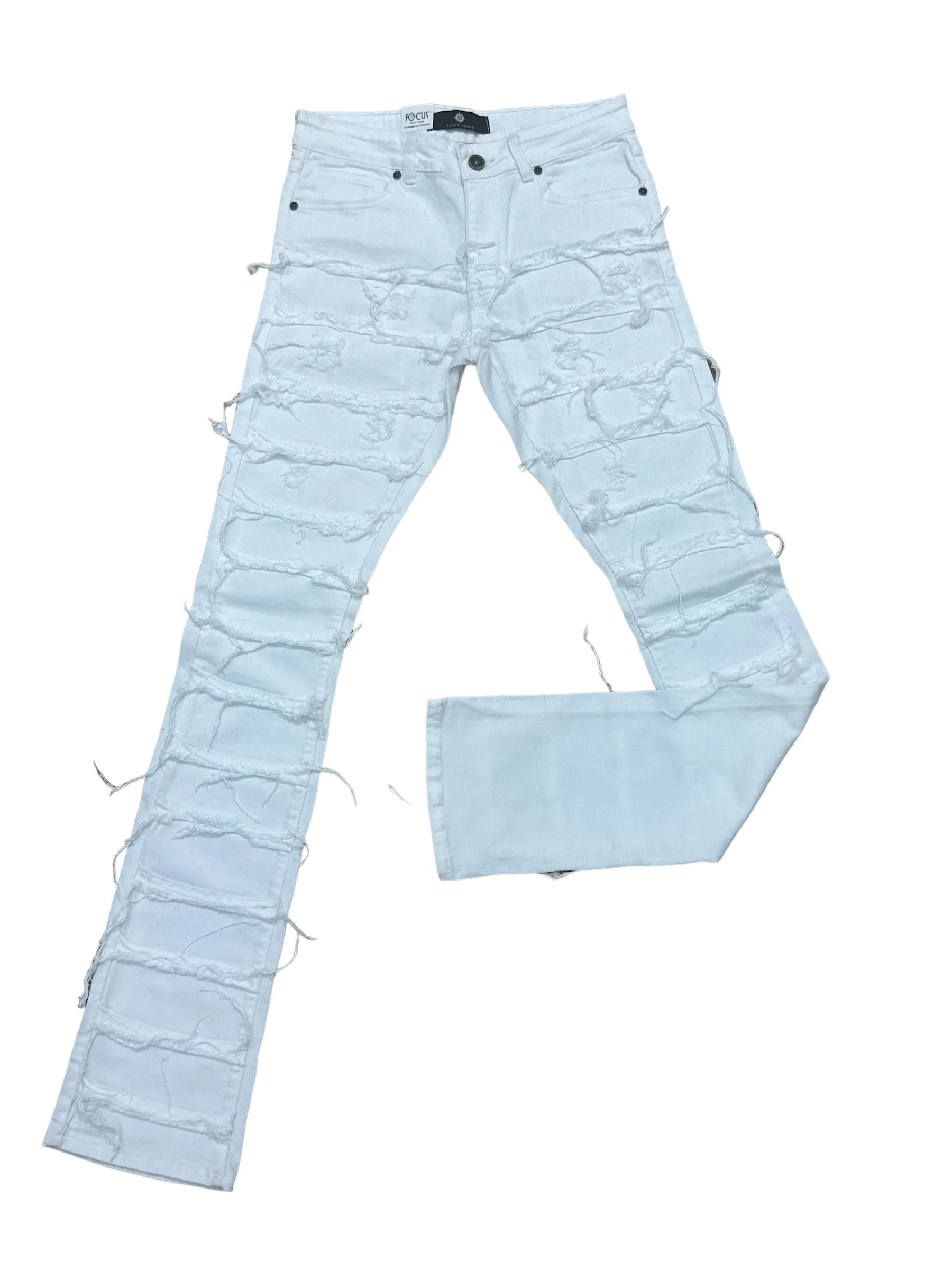 Focus Ripped Stacked Denim (White) 3364C