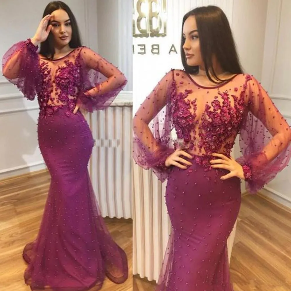 fuchsia evening dresses long mermaid beaded 3d flowers elegant evening gowns formal party dresses 2020