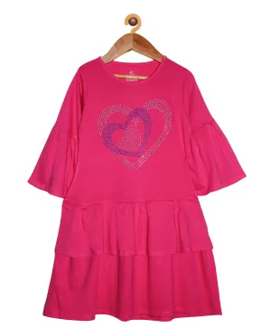 Girls Cotton Pleated Sleeves Jersey Dress with Heart