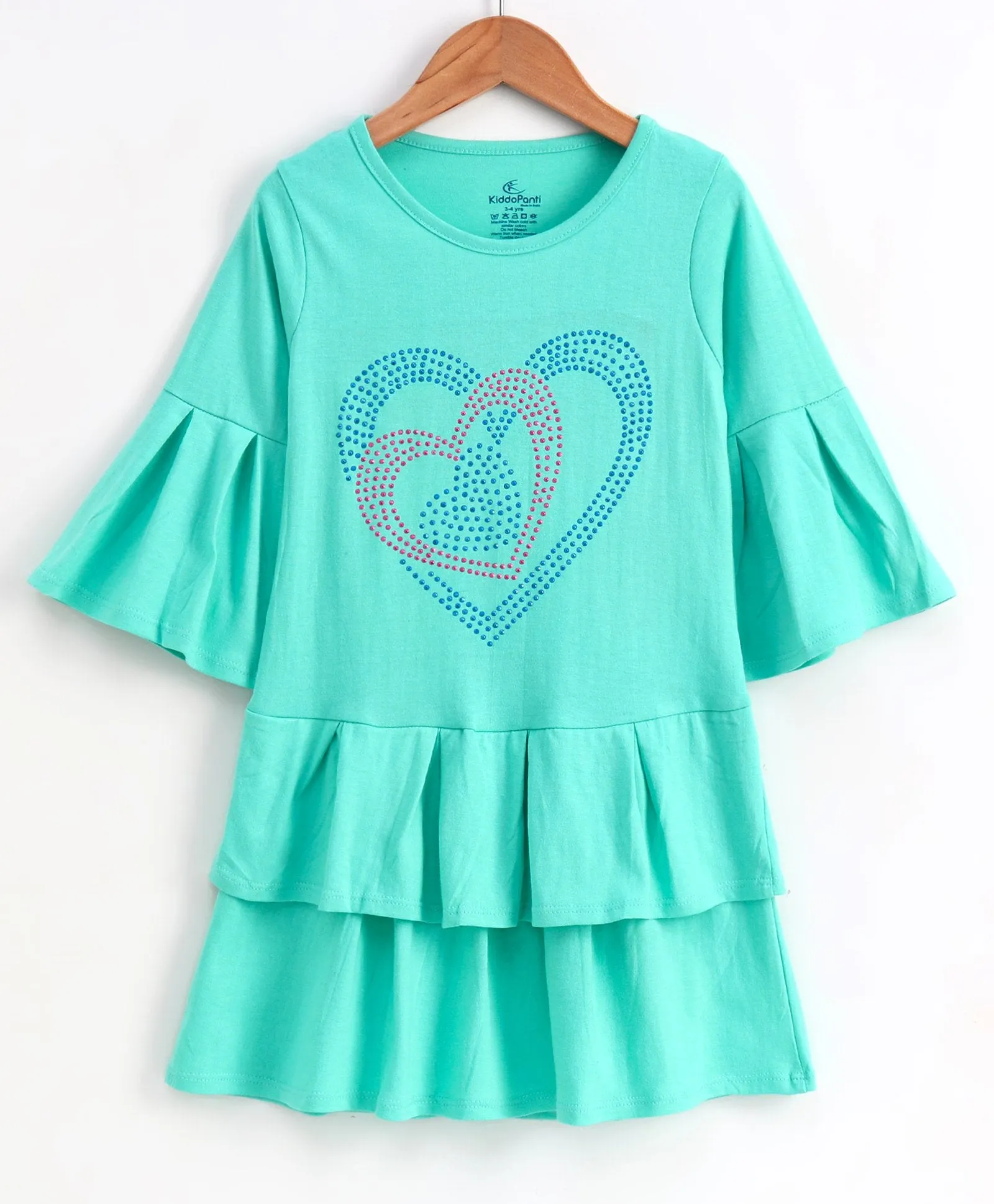 Girls Cotton Pleated Sleeves Jersey Dress with Heart