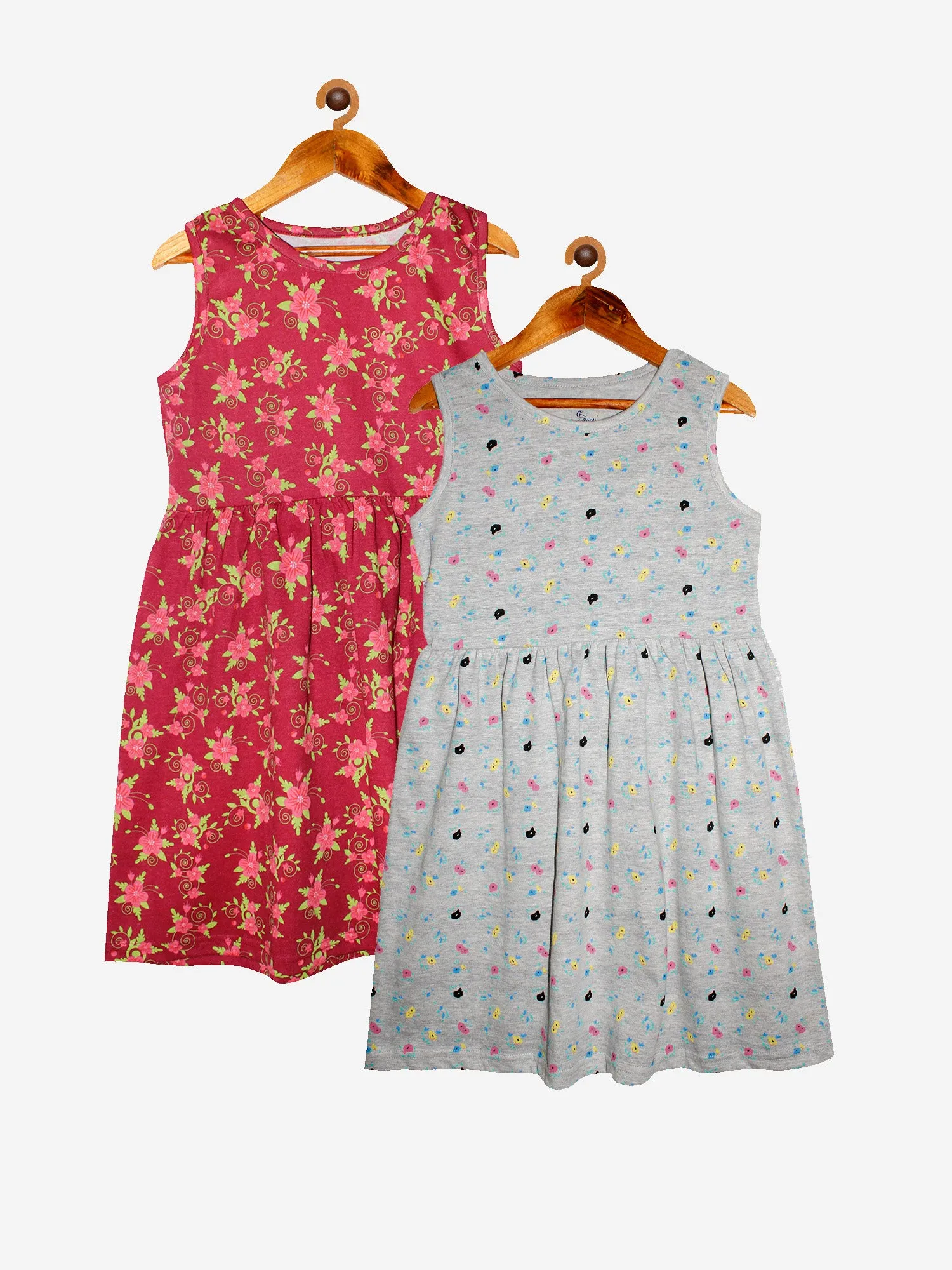 Girls Printed Sleeveless Dress- Pack of 2