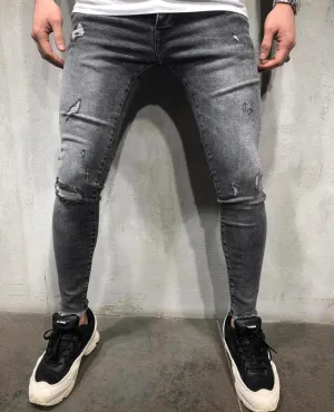 Gray Washed Ripped Skinny Jeans AY607 Streetwear Jeans