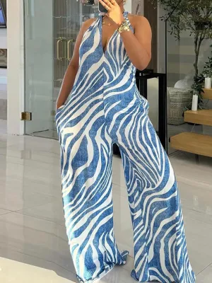 Halter V Neck High Waist Jumpsuits