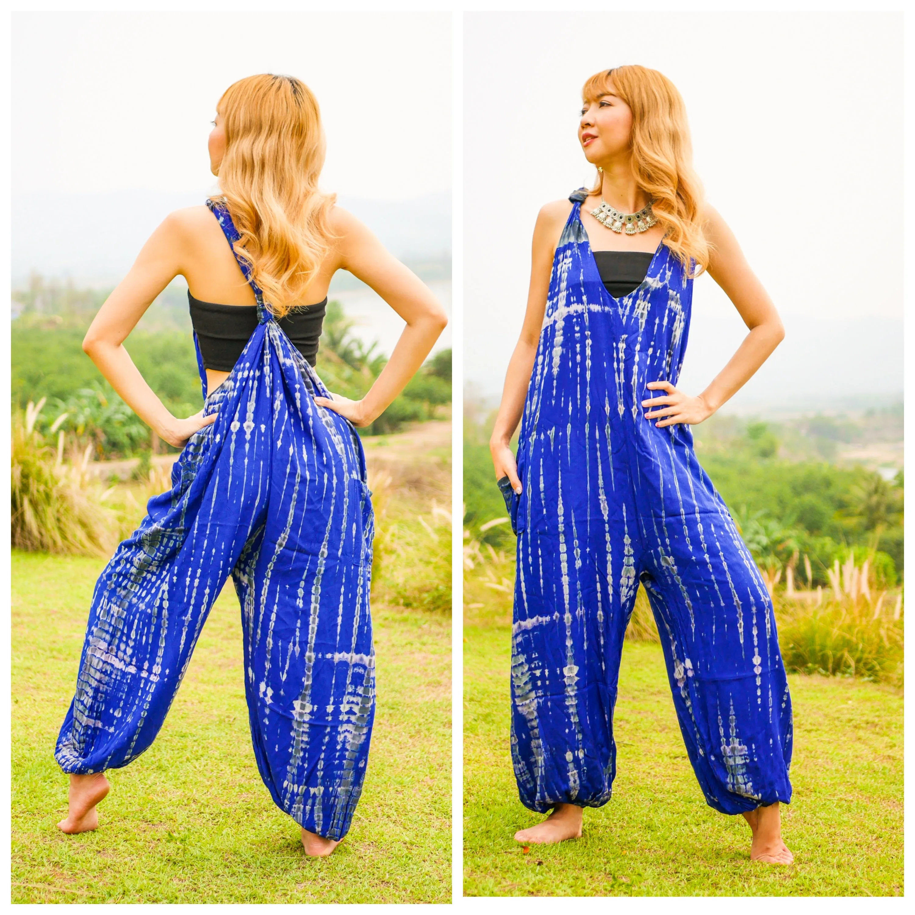 K0886- Hand Dyed  Hippie Racerback Jumpsuit Romper