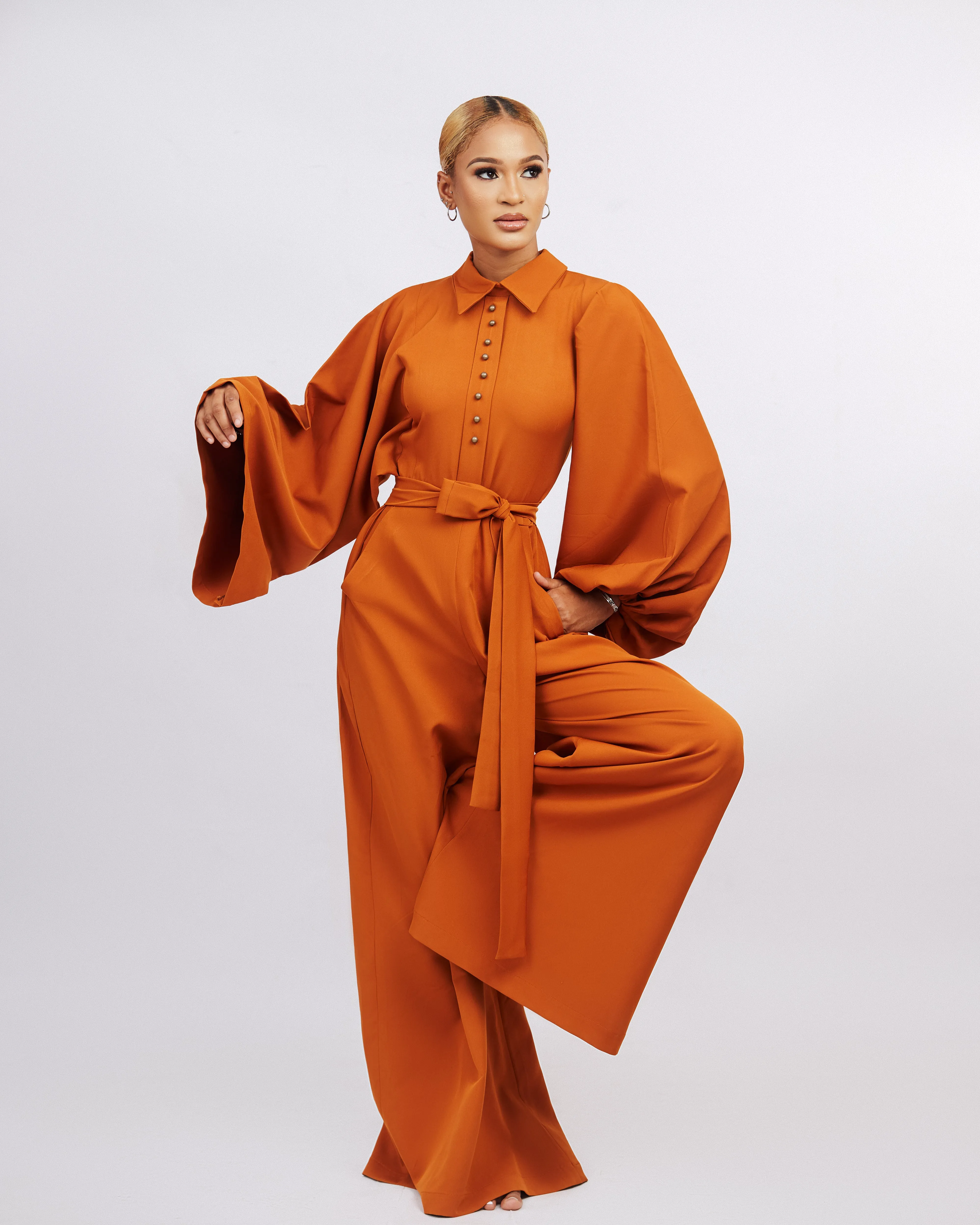 Kourtney Oversized Jumpsuit – Burnt Orange/Caramel