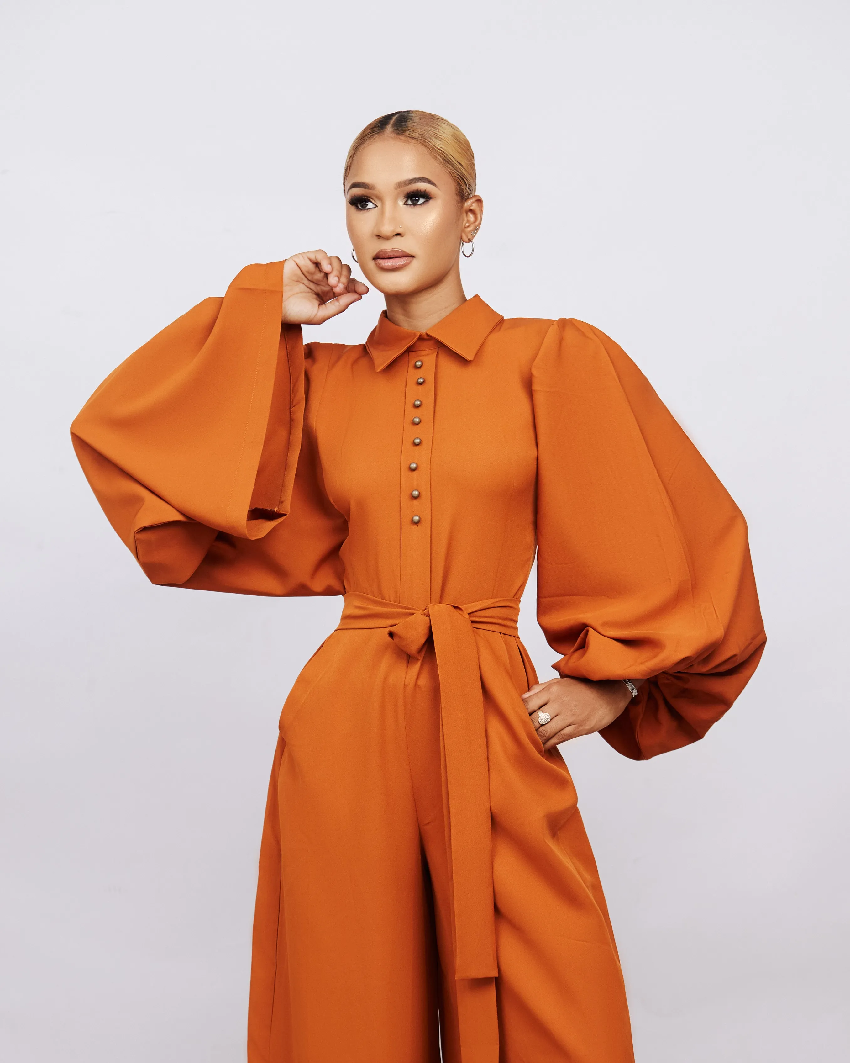 Kourtney Oversized Jumpsuit – Burnt Orange/Caramel