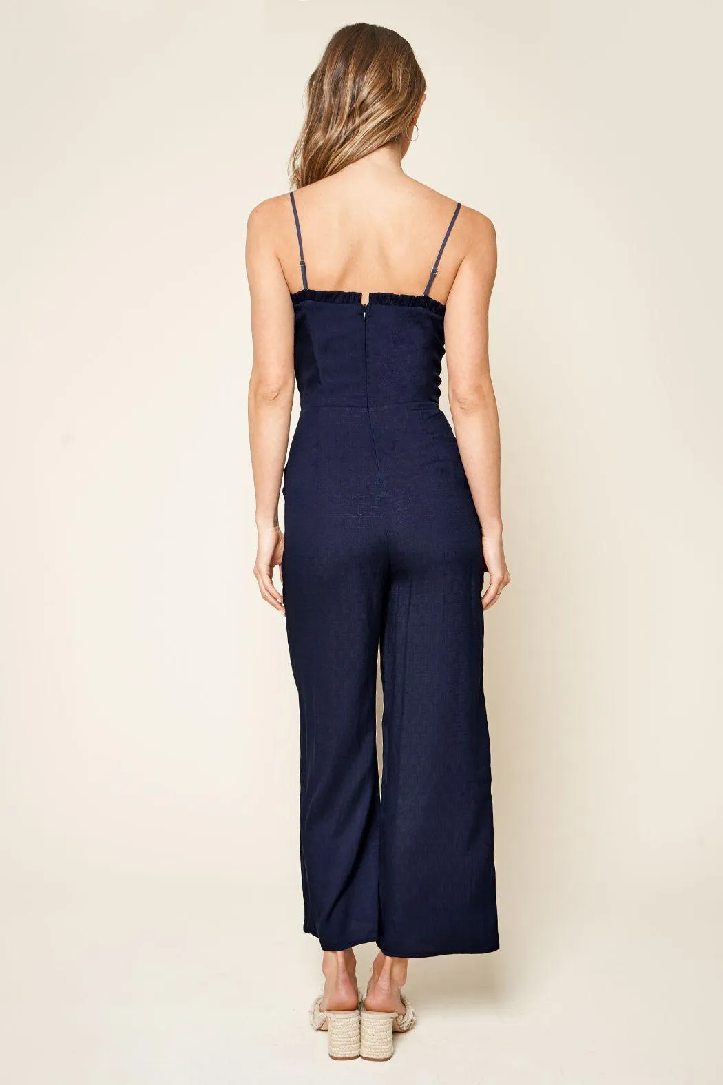 Lola Ruffled Wide Leg Navy Jumpsuit