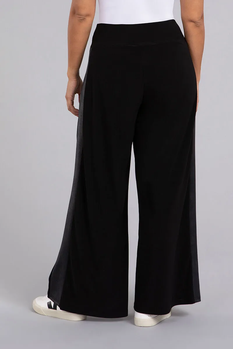 Mix Wide Leg Trouser with Faux Leather | Black