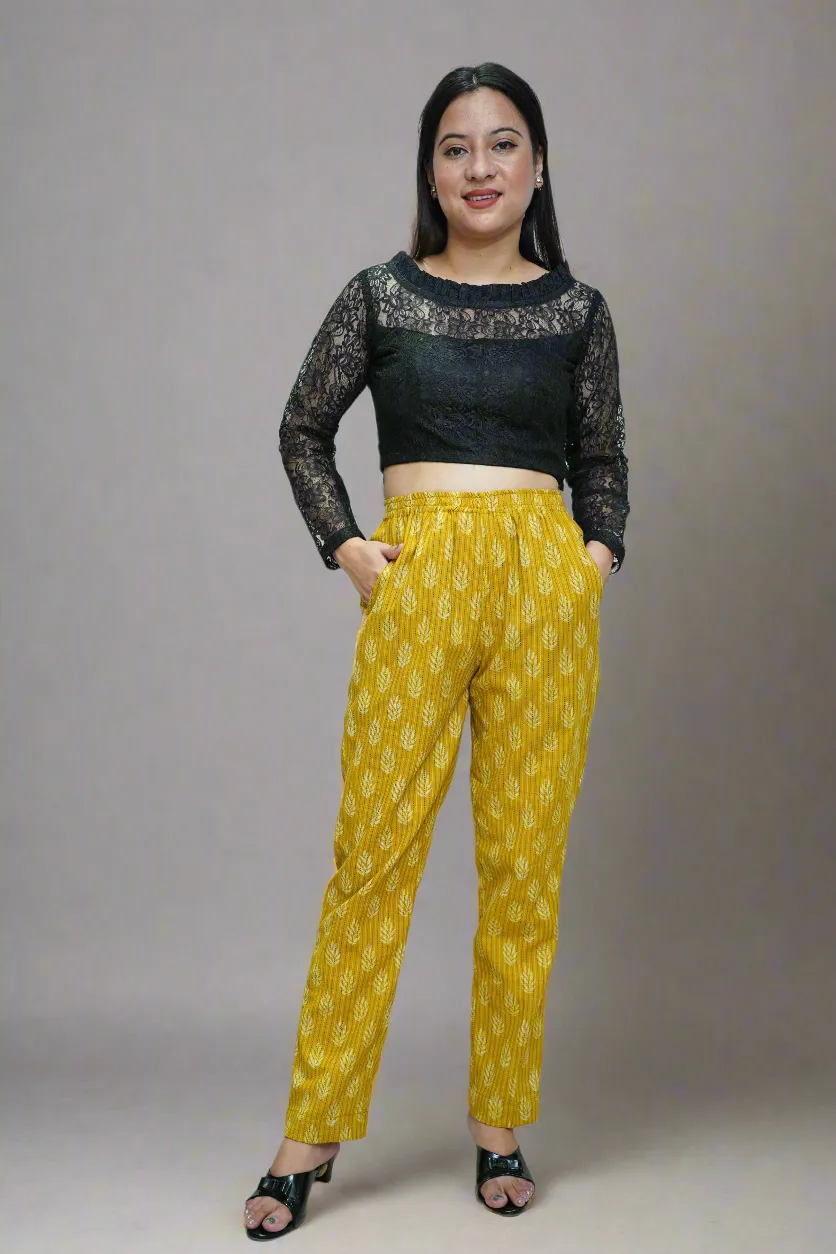 Mustard Ikat Katha Cotton Pants