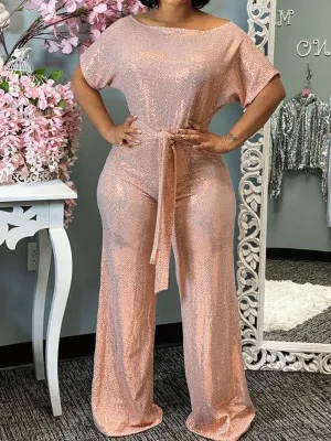 Off Shoulder Colorful Glitter Jumpsuits