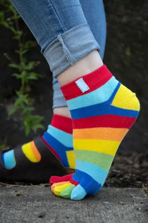 Rainbow Striped Anklet Toe Socks