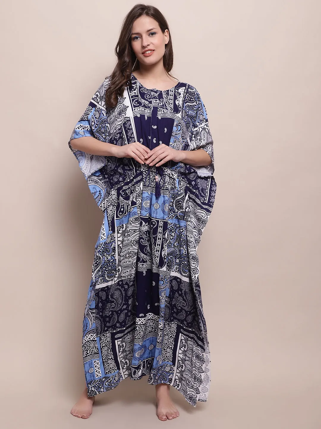 Shararat Women's Rayon Kaftan - Navy blue