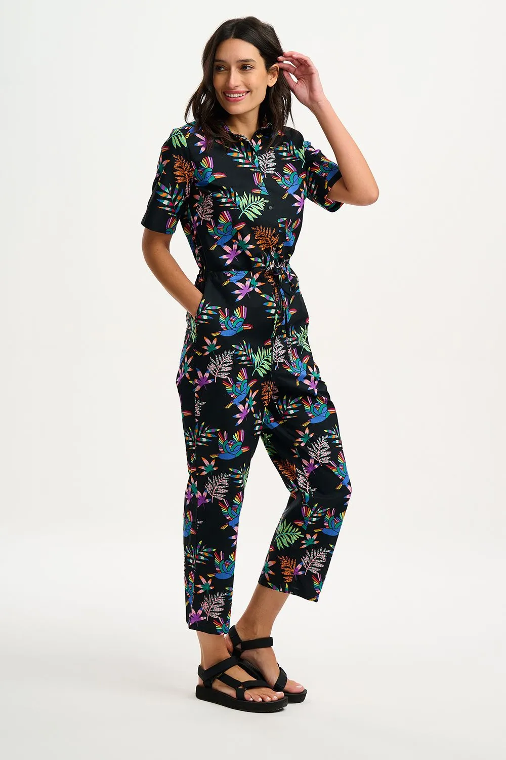 Sugarhill Brighton Thelma Black Rainbow Toucans Jumpsuit