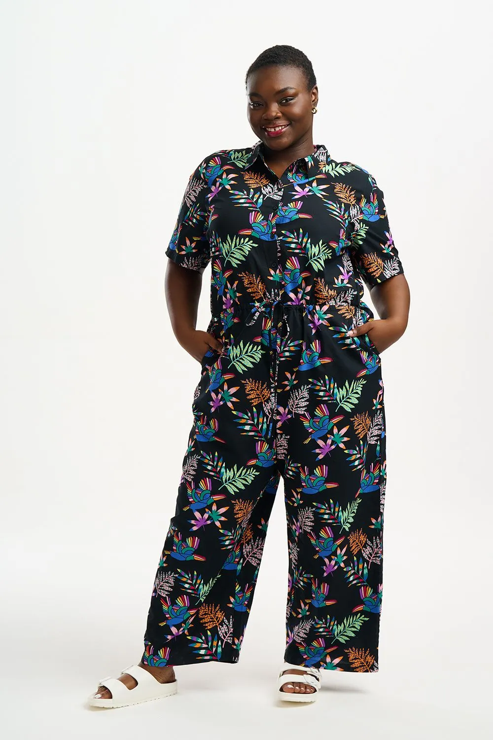 Sugarhill Brighton Thelma Black Rainbow Toucans Jumpsuit