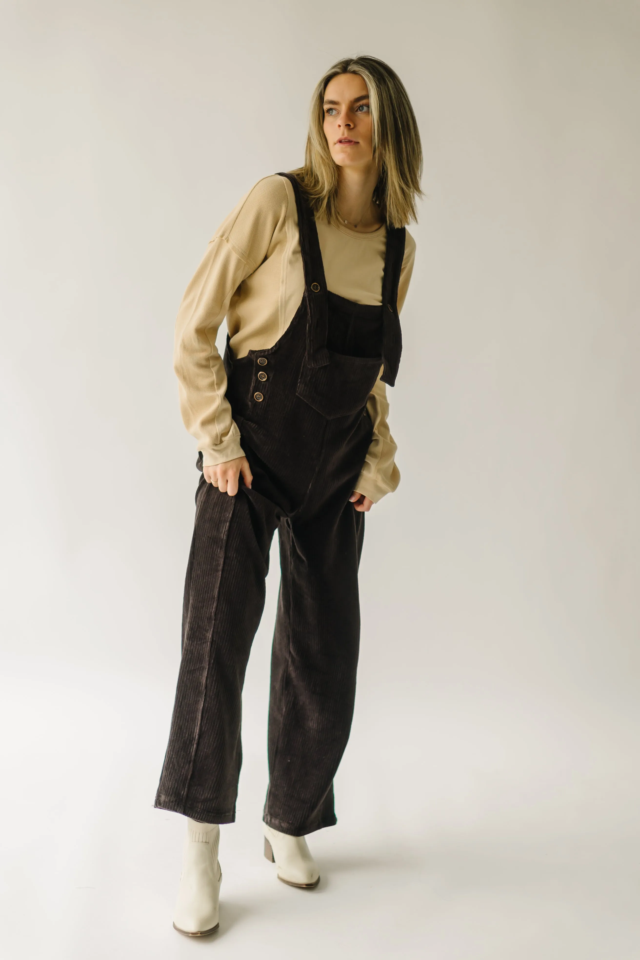 The Davison Corduroy Overall in Washed Black