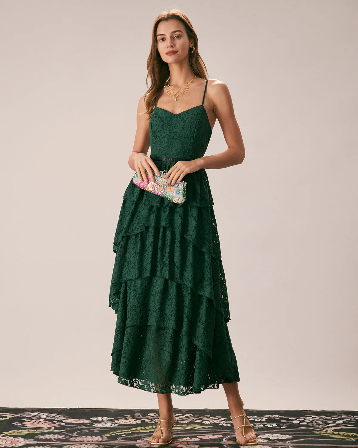 The Green Sweetheart Neck Lace Maxi Dress