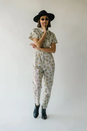 The Rocio Floral Denim Overall in Cream