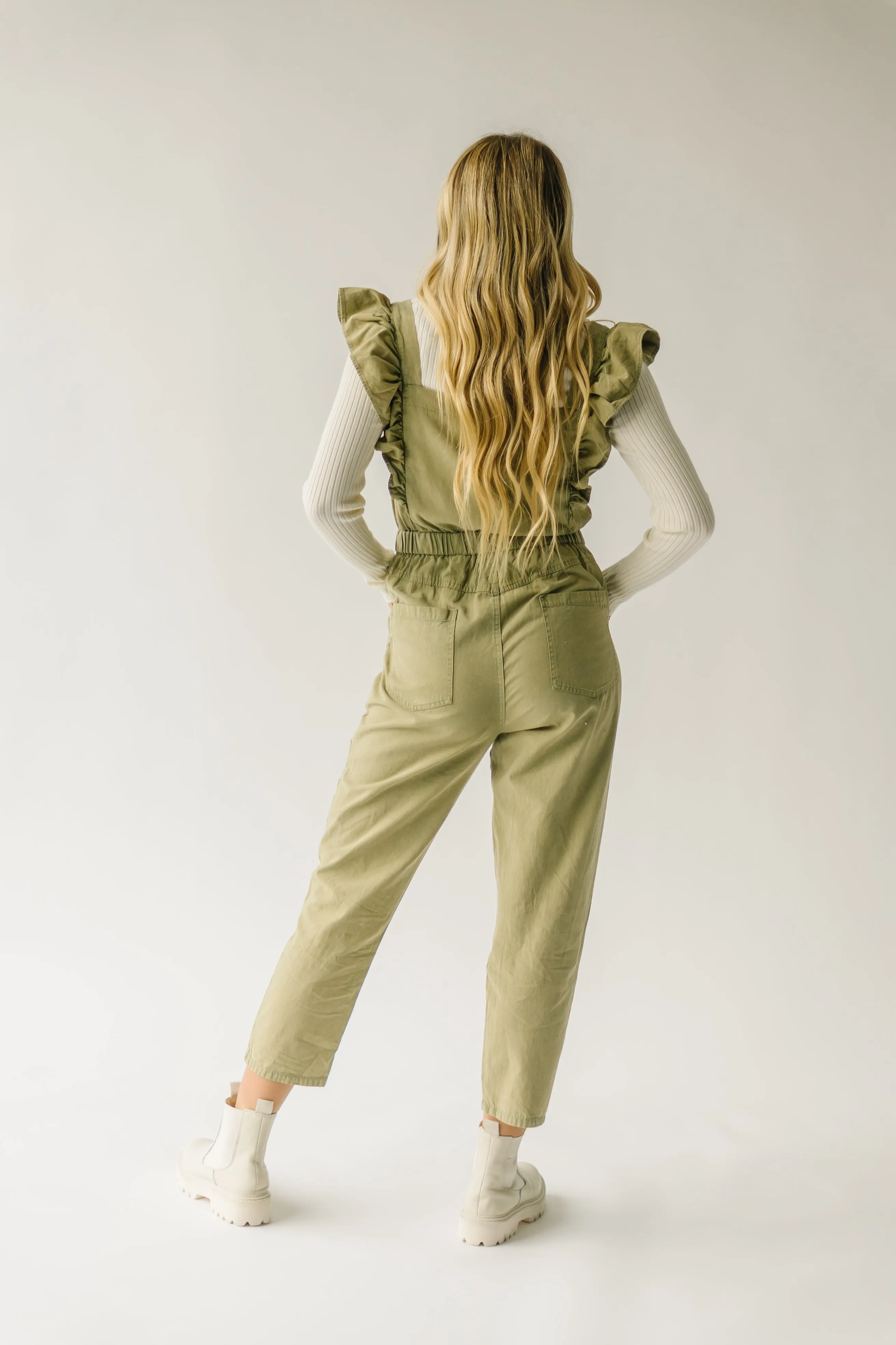 The Zenger Ruffle Sleeve Jumpsuit in Olive